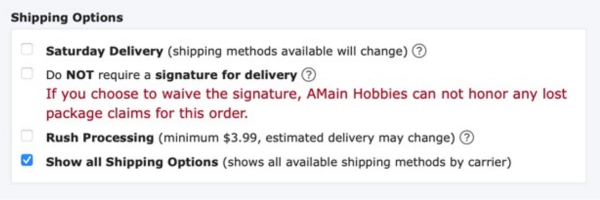 Show All Shipping Options shown in checkout