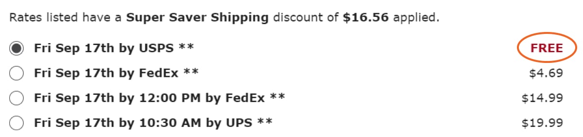 Free Shipping shown in checkout
