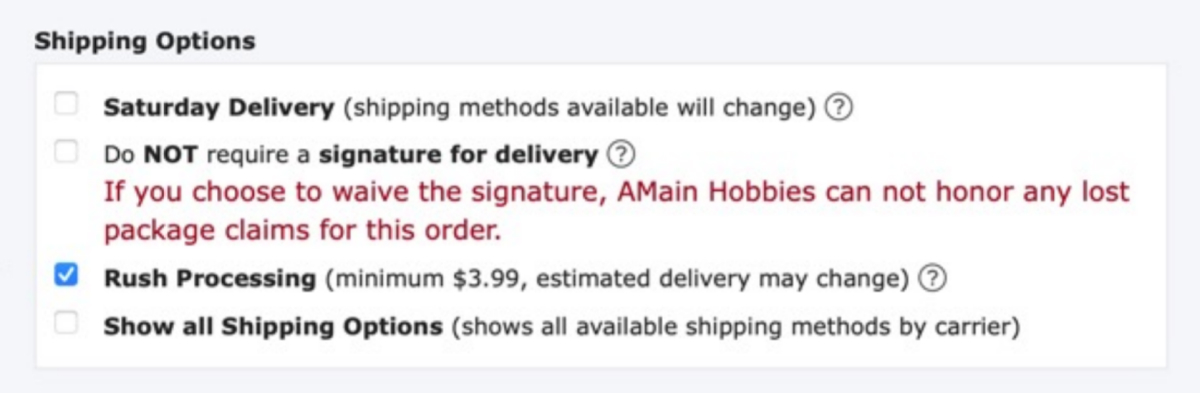Rush Processing shown in checkout