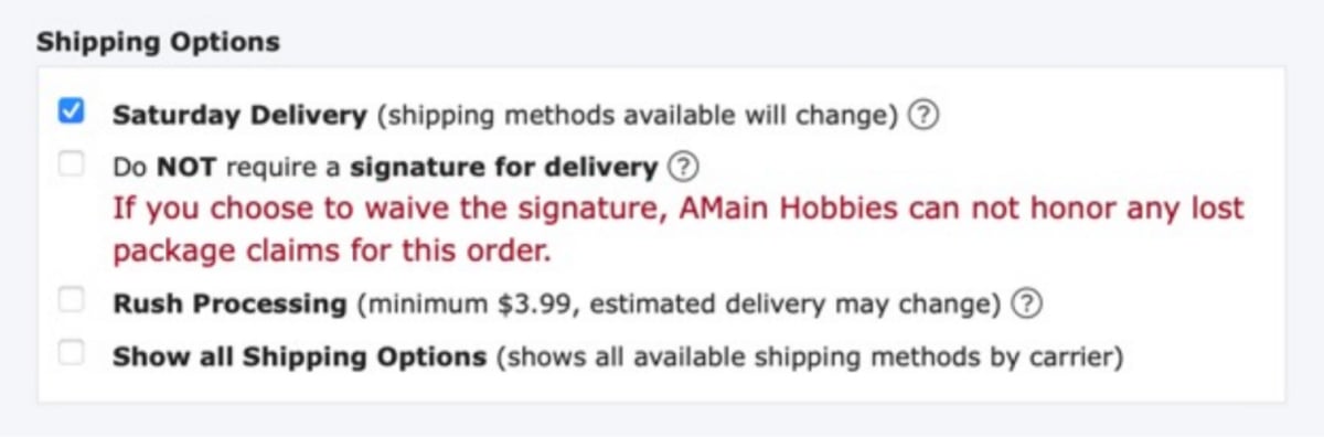 Saturday Delivery shown in checkout